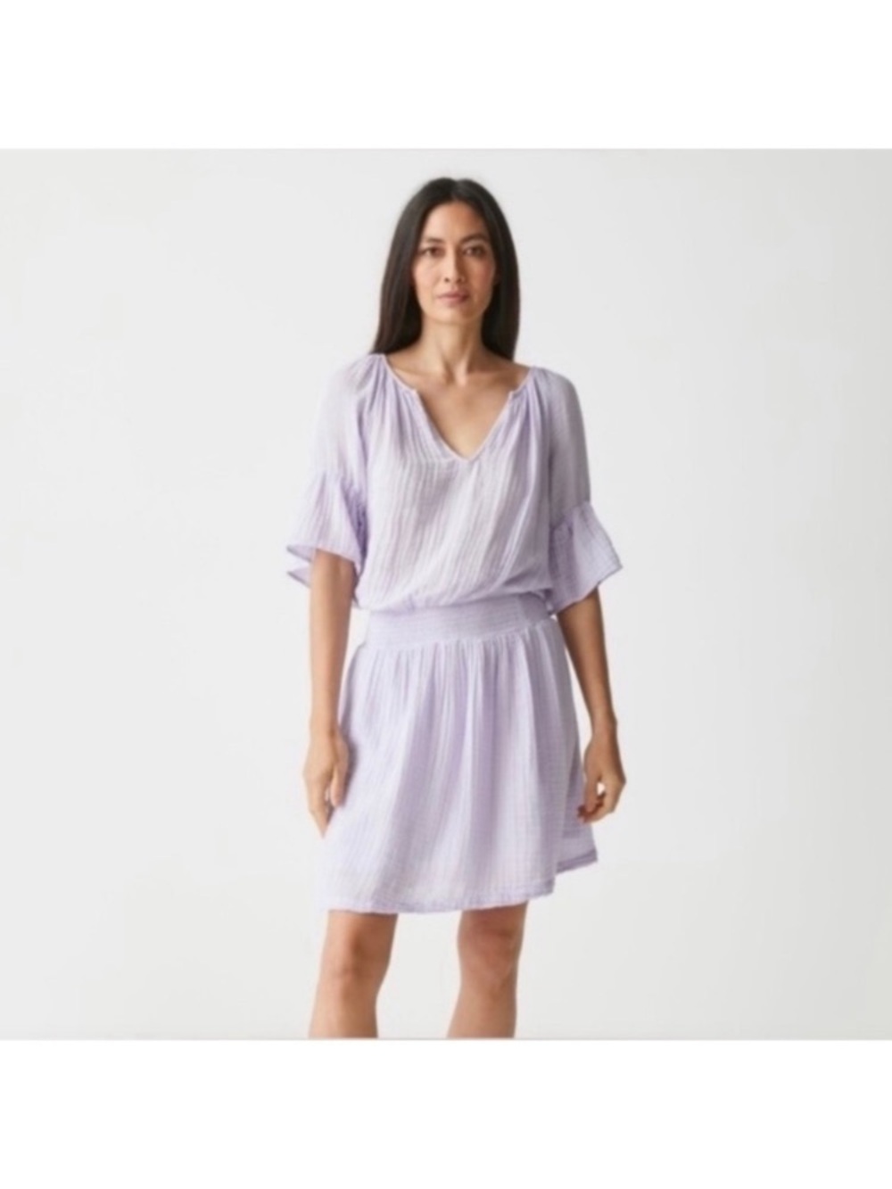 Michael Stars Light Lavender Smocked Waist V-Neck Gauze Dress size S